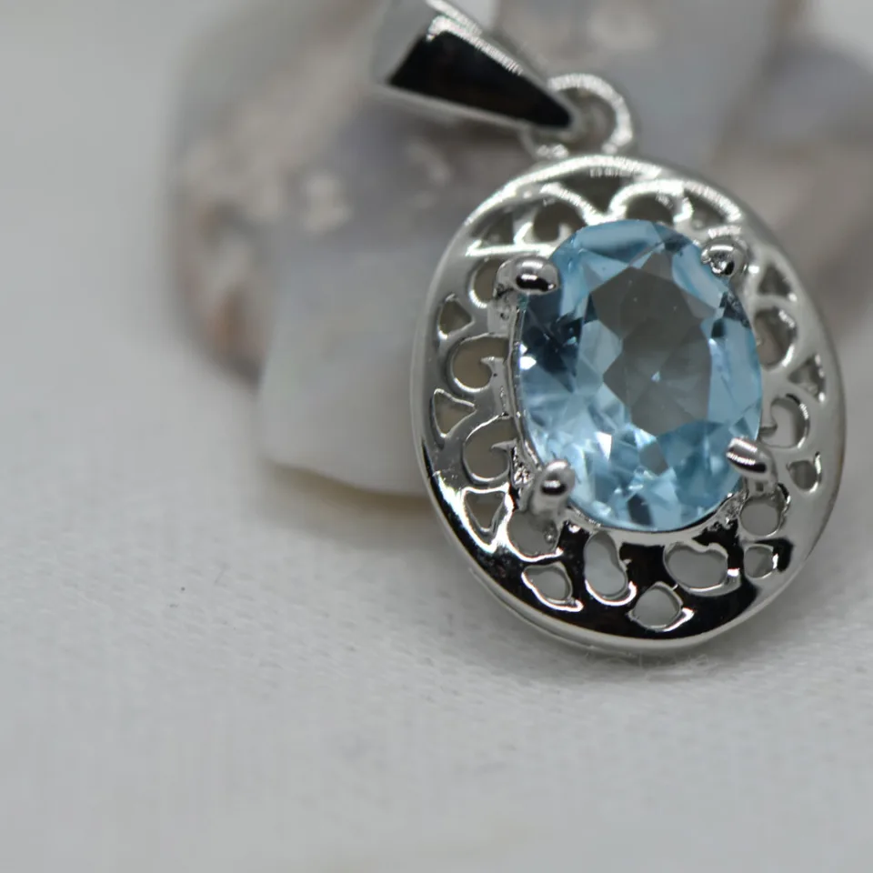 Blue Topaz 925 Sterling Silver Pendant - 2