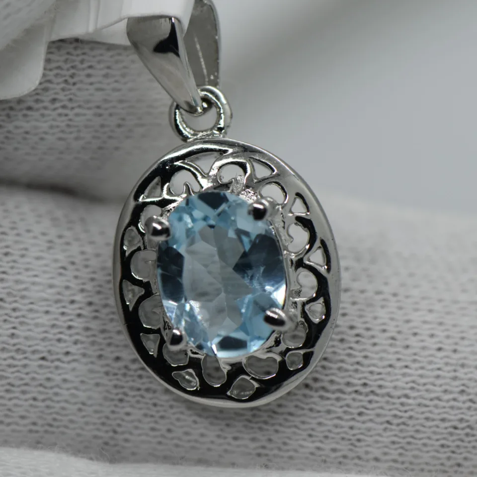 Blue Topaz 925 Sterling Silver Pendant - 4