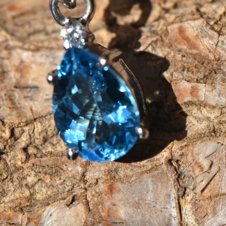 Natural Swiss Blue Topaz Pendant
