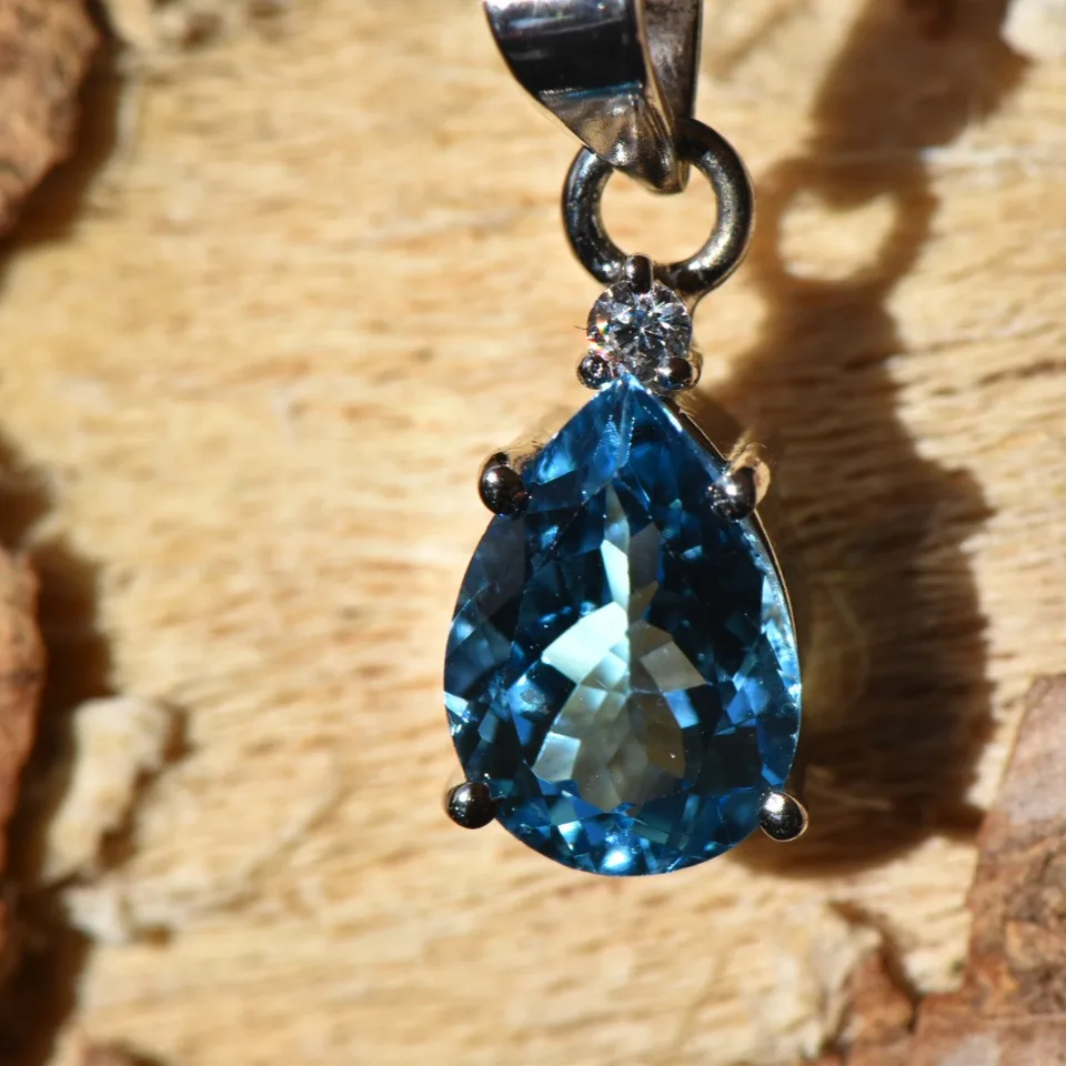 Natural Swiss Blue Topaz Pendant - 2