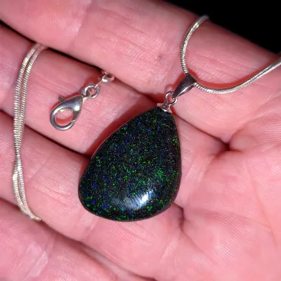 21ct Fairy Matrix Opal Silver Pendant (20ct Opal) - Deep and Dark