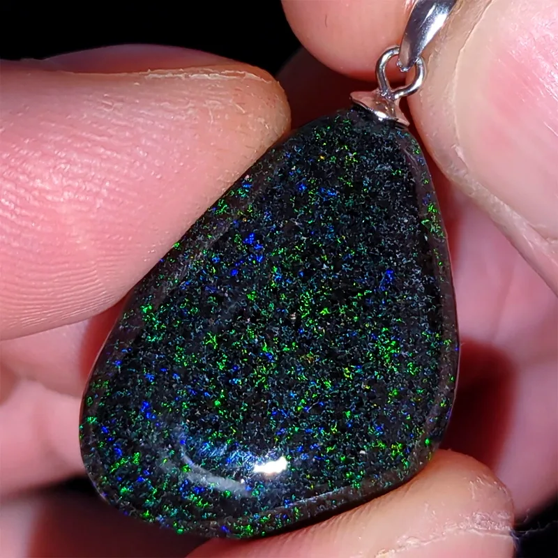 21ct Fairy Matrix Opal Silver Pendant (20ct Opal) - Deep and Dark - 4