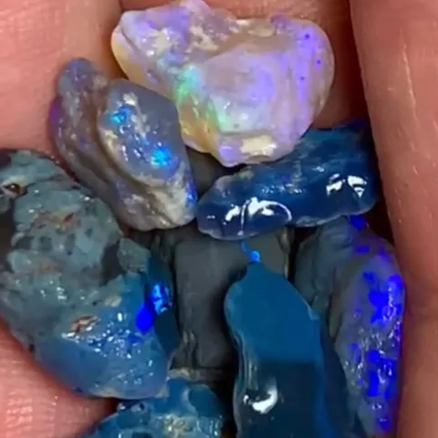 Super Bright Dark and Black Lightning Ridge Rough Opals. Australian Black Opal 