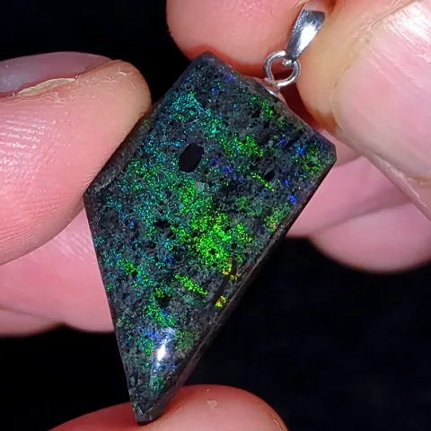 21ct Andamooka Rainbow Matrix Opal Silver Pendant
